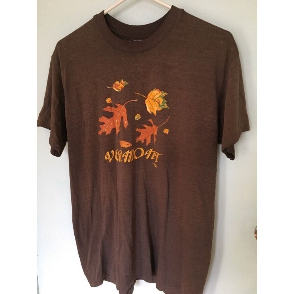 Vermont T Shirt Brown With Fall Leaves Serigraphy Jericho VT